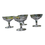 4 original antique champagne glasses in Belgian engraved glass
