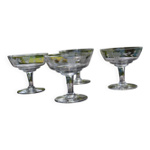 4 original antique champagne glasses in Belgian engraved glass