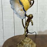 Bronze lamp with glass paste shade - work from the 1970s