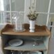 Small vintage bookcase, 5 fixed shelves, interior sublimated in verdigris, waxed finish.