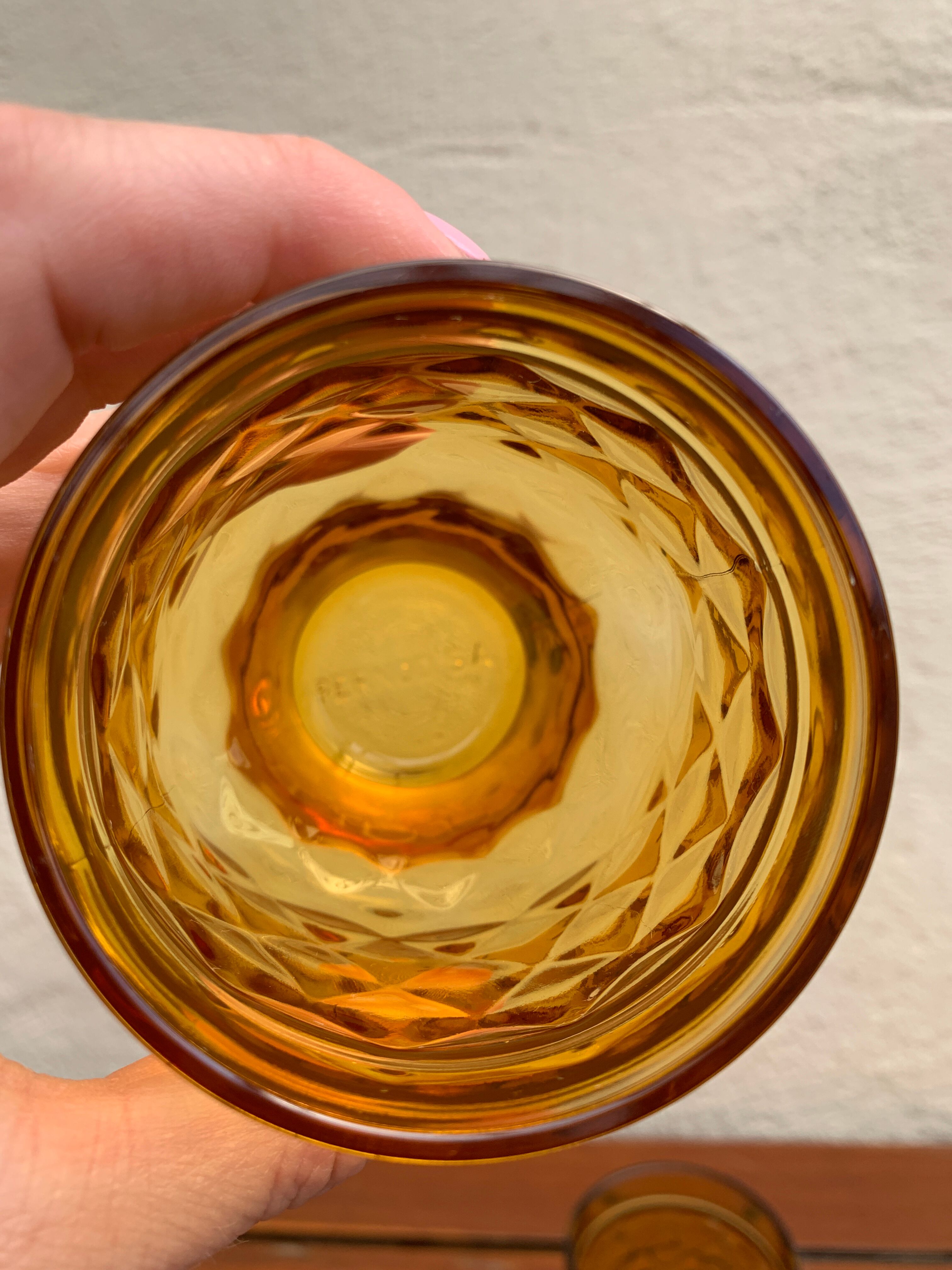 2 vintage glasses pernod anisette amber glass