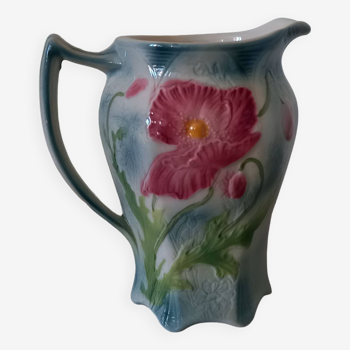 Old Saint-Clément slip pitcher “7330” poppy flowers.