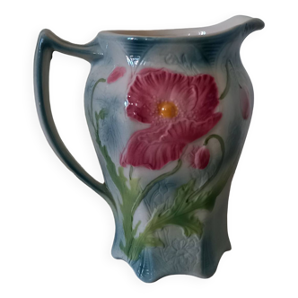 Old Saint-Clément slip pitcher “7330” poppy flowers.