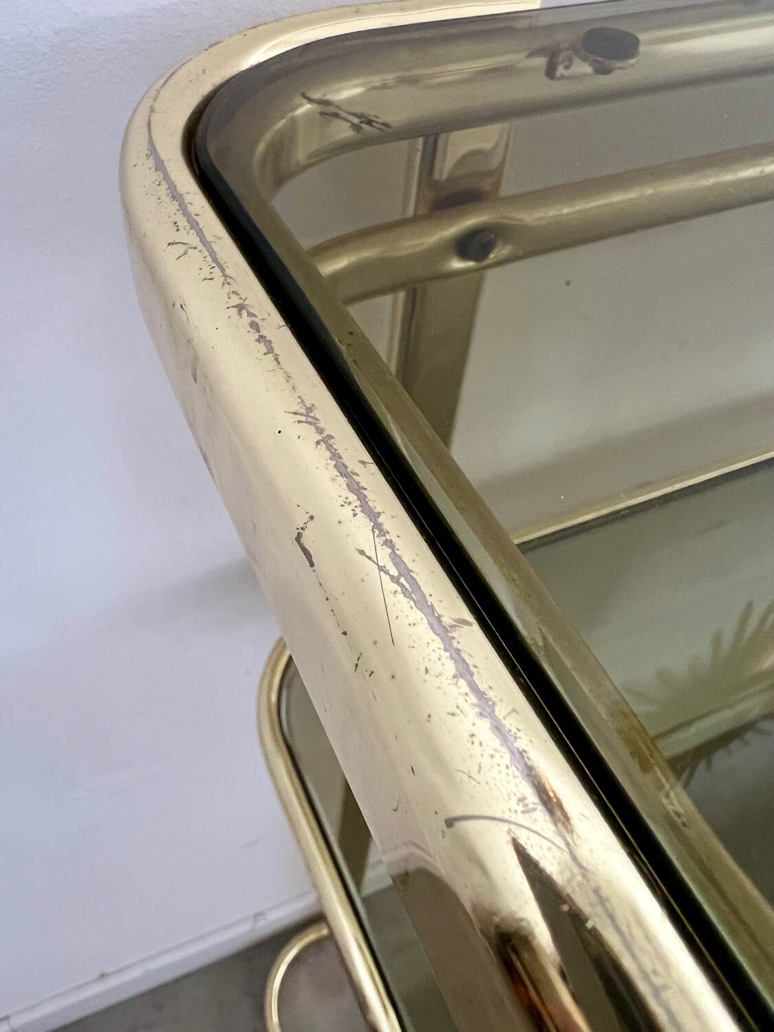 Ancienne console en laiton doré design italien Milo Baughman pour Morex Année 70 vintage