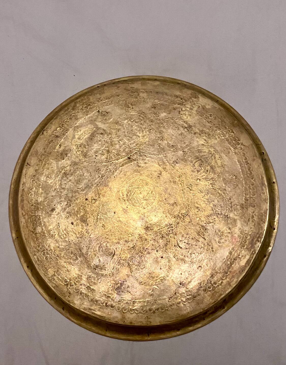Old Moroccan tray in yellow copper