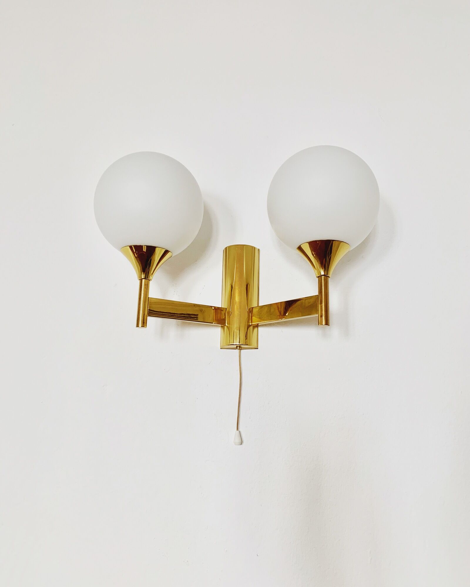 Set of 2 brass and opaline glass Sputnik wall lamps by Kaiser Leuchten