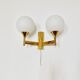 Set of 2 brass and opaline glass Sputnik wall lamps by Kaiser Leuchten