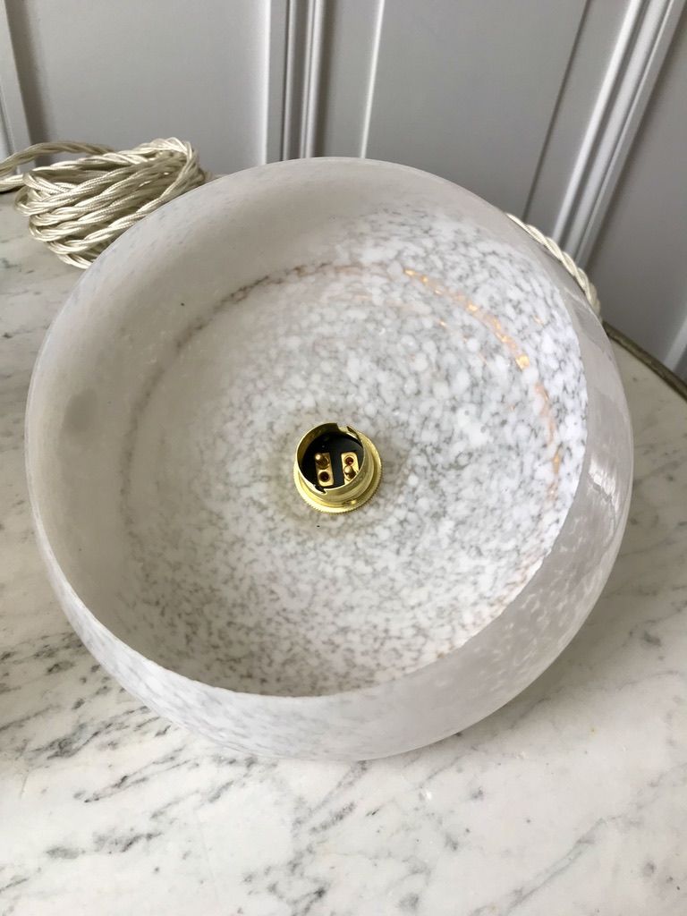 Pair of suspensions in white Clichy glass and golden edging 40s-50s