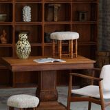 Modern Danish, a hexagonal oak stool, seat reupholstered in lambswool, 1950s.