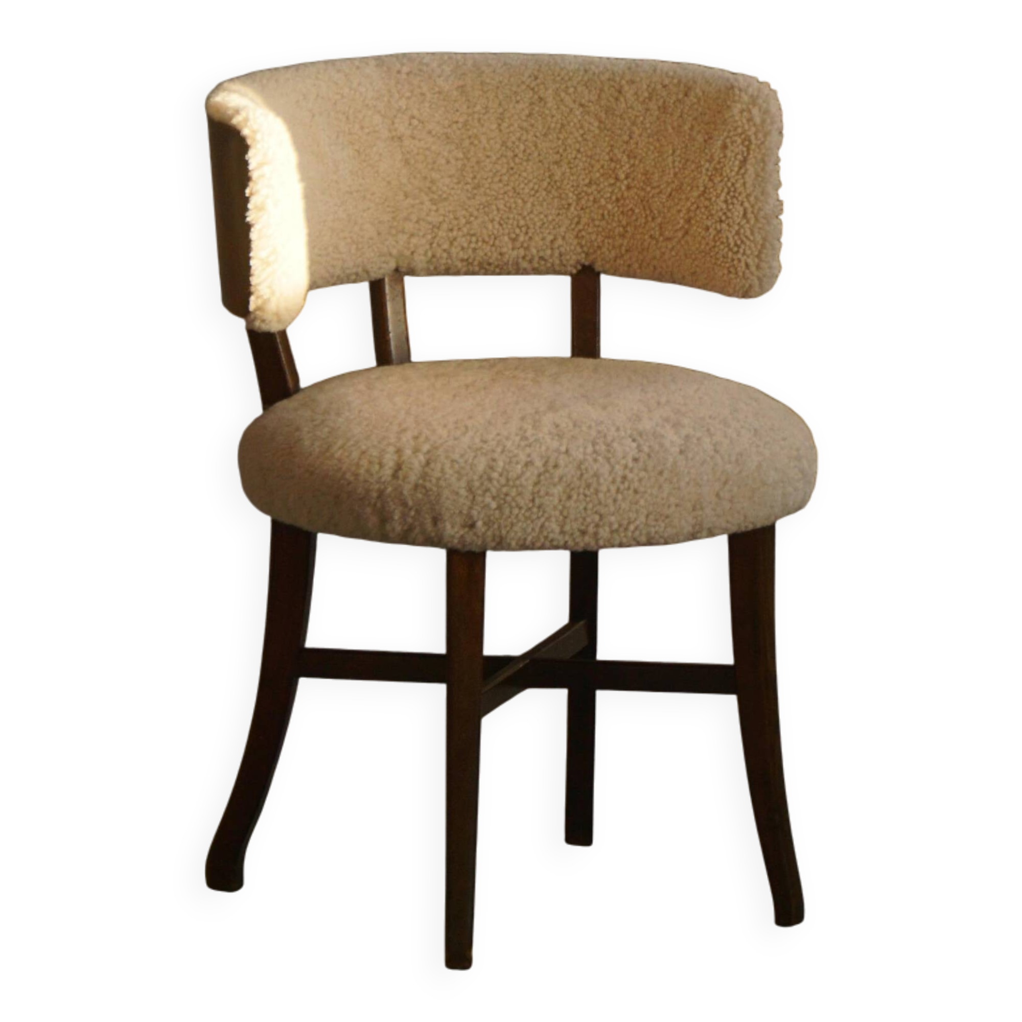 A modern Danish elegant low-back chair, reupholstered in lambswool, 1940s.