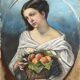 Tableau Pastel 1857 "Jeune fille aux fruits" par Mme Ganthenet