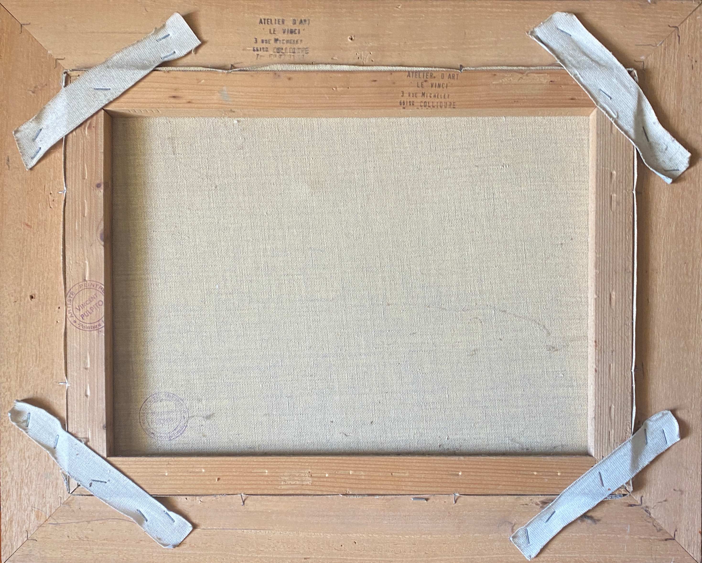 HST painting "Port de Collioure" by Vincent Pulpito + gallery stamp frame