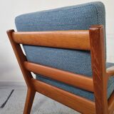 Pair of armchairs and Scandinavian teak ottoman by Juul Kristensen, Denmark 1970s