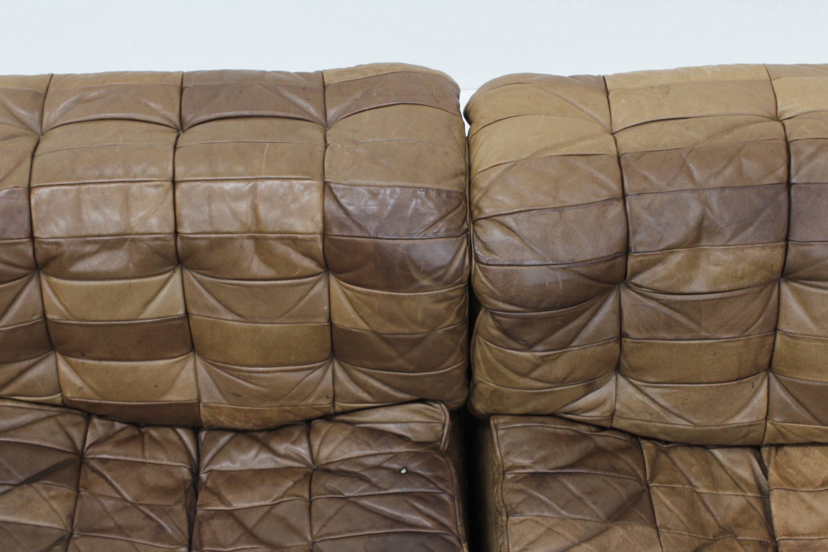 Vintage De Sede DS 11 modular sofa brown patchwork leather , set of 6