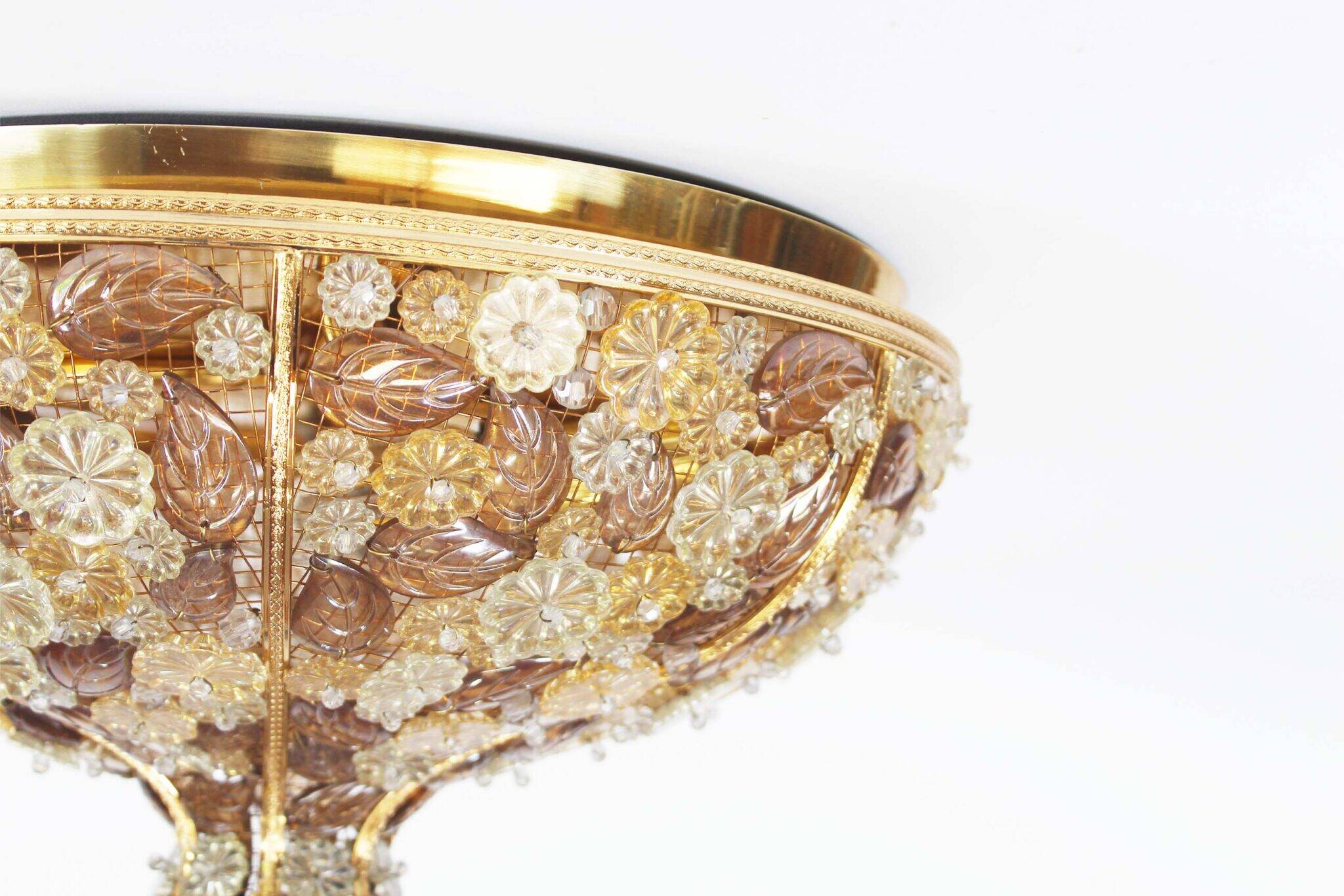 Incredible and rare crystal glass flush mount light by Palwa, Germany 1960’s