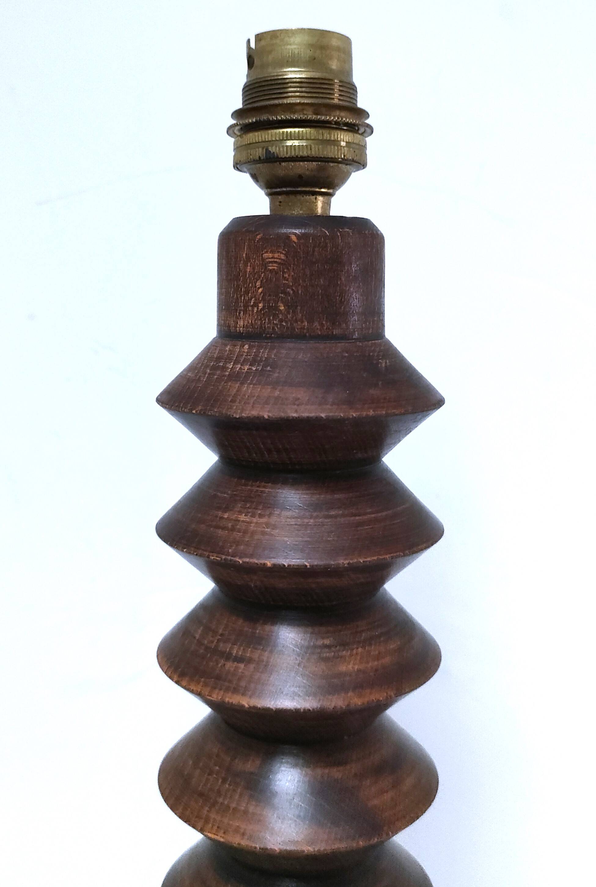 XL turned wooden lamp base H.47 cm 1950s design