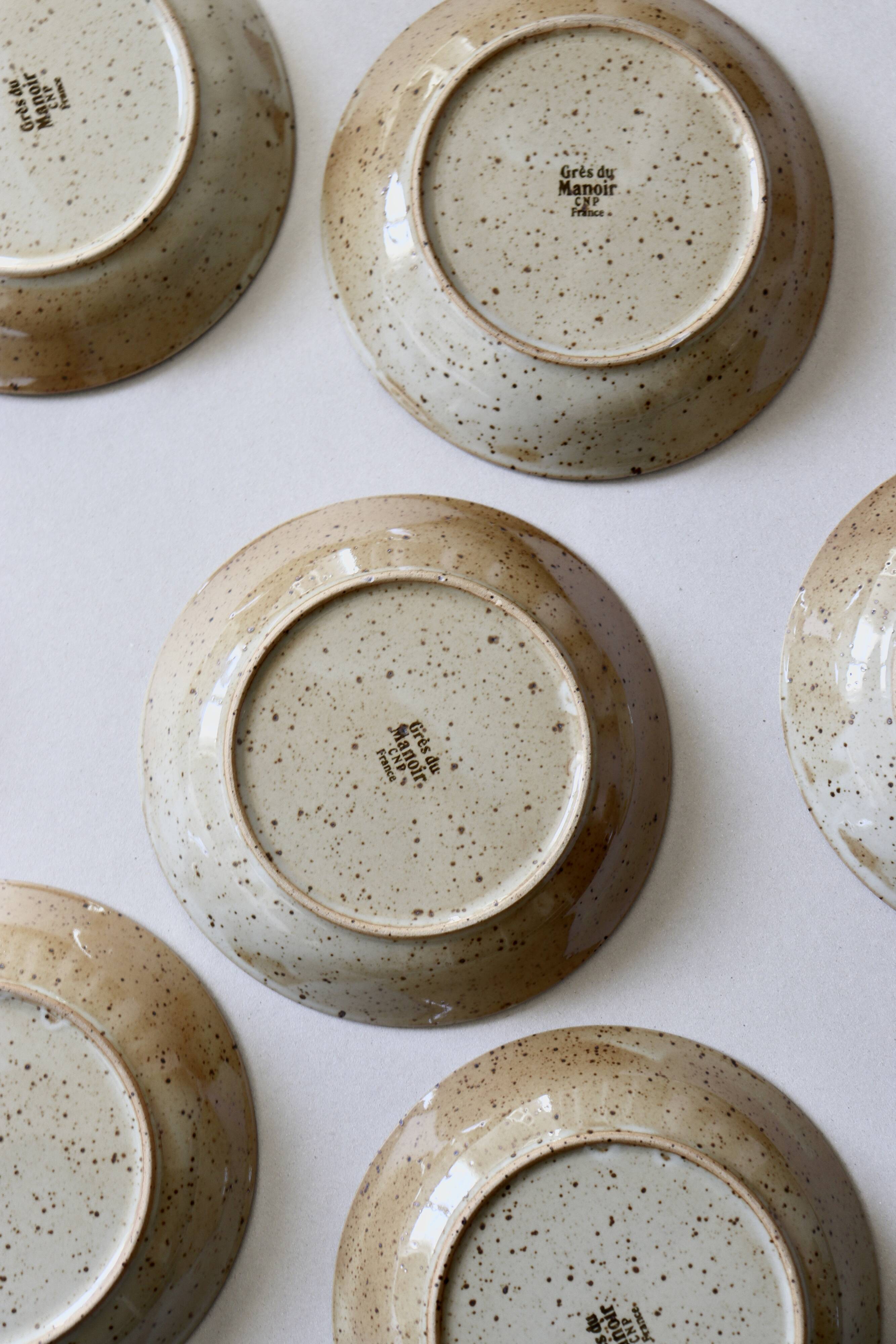 7 speckled stoneware plates