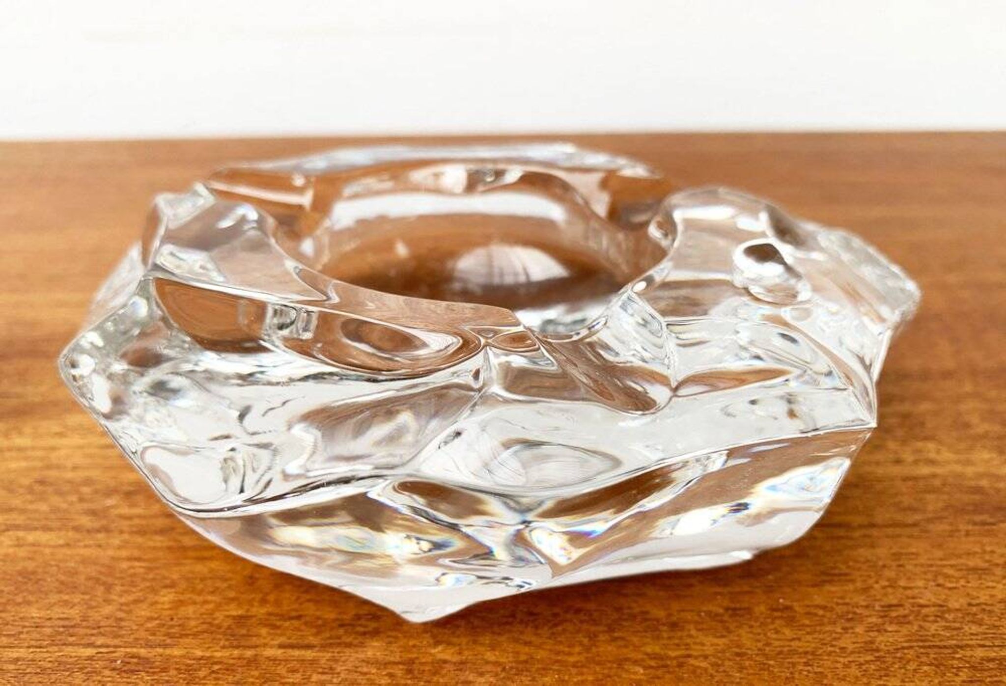 Mid-century Scandinavian heavy frosted glass table and ashtray, 1960s, set of 2.
