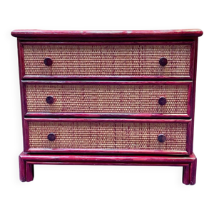 Commode en bois et rotin