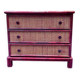 Wood and rattan commode Maugrion vintage 1980s