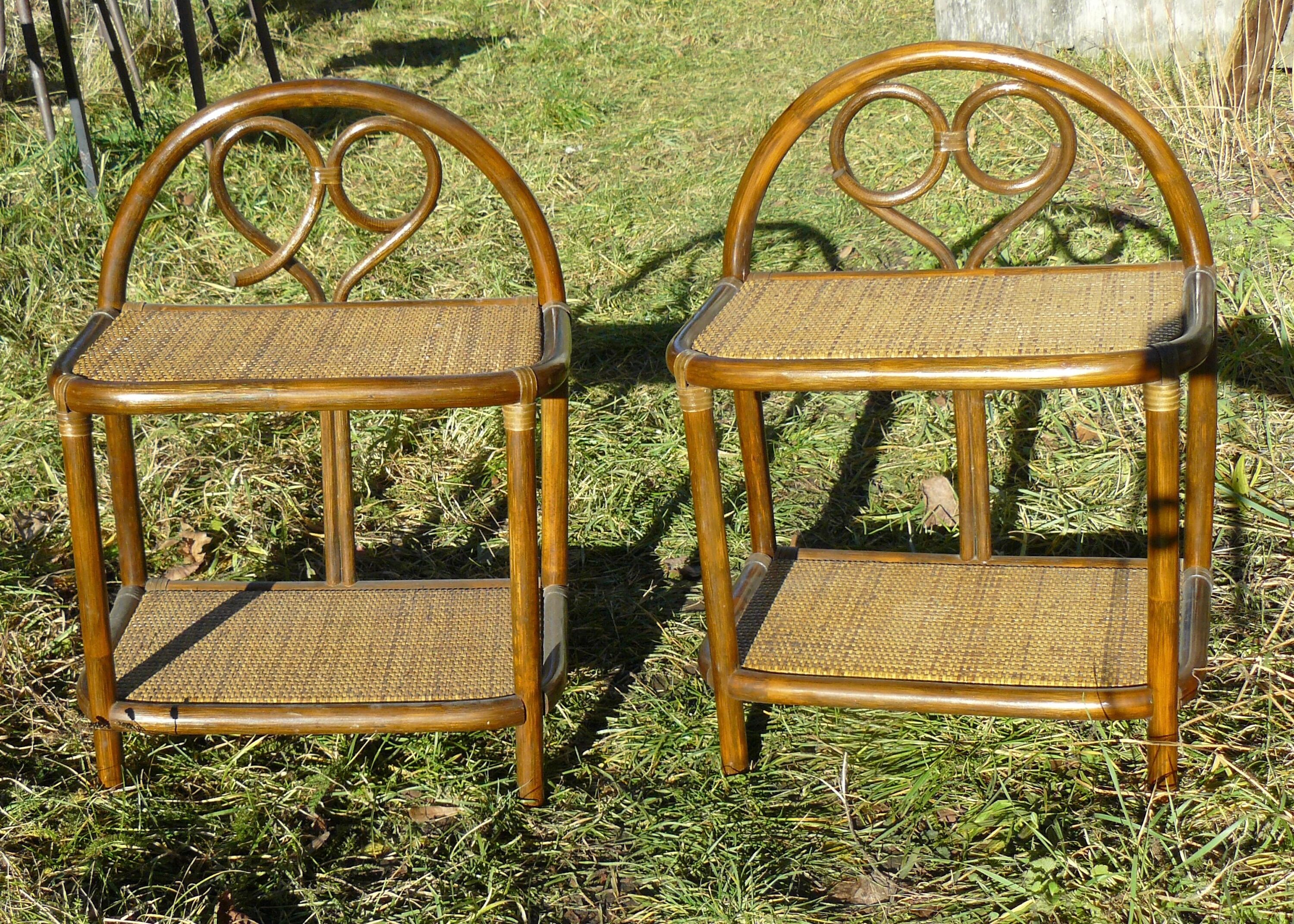 Pair of vintage rattan bedside tables 1970