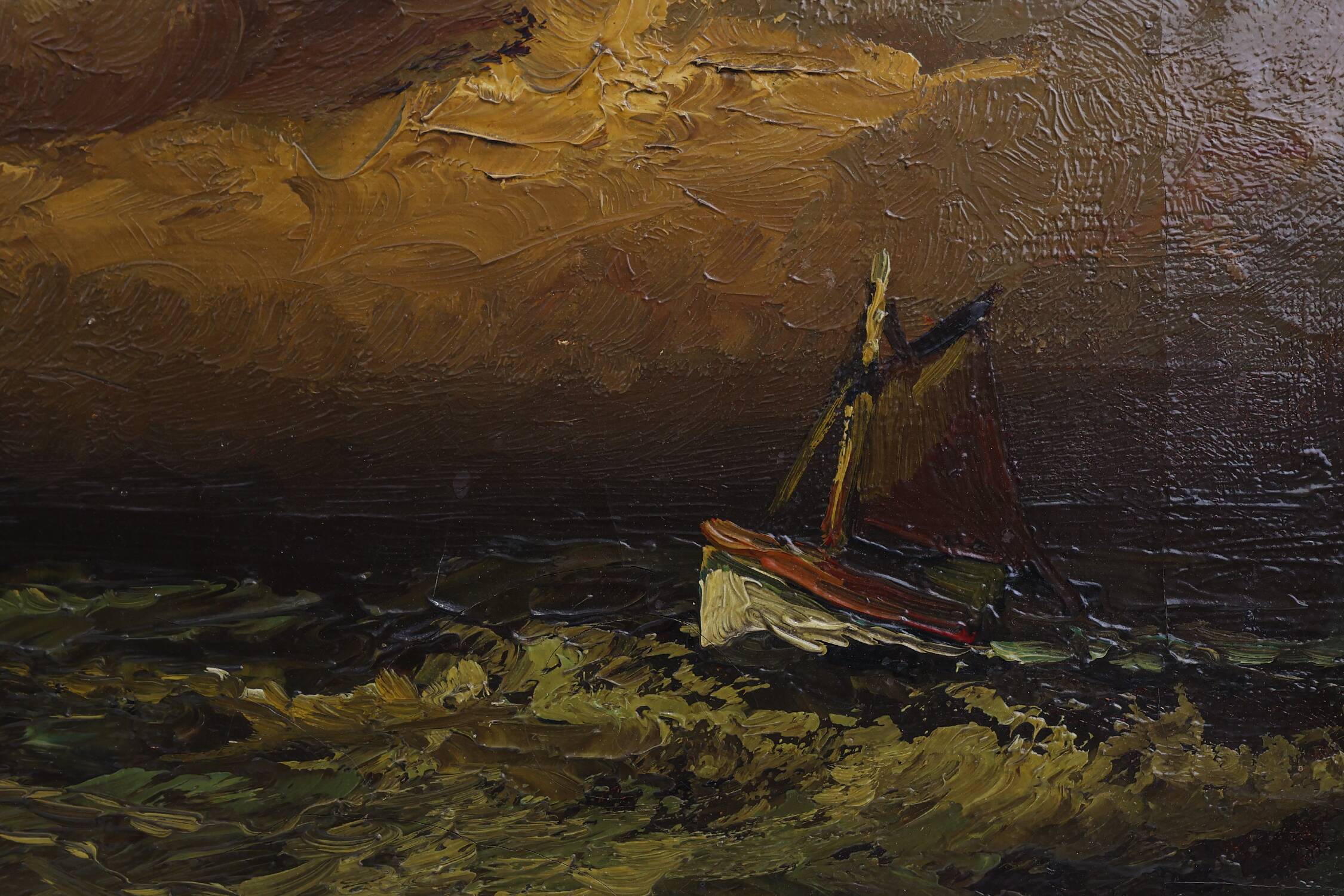 Seascape painting by Albert Demoen in Giltwood Frame, Belgium ca. 1940