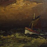 Seascape painting by Albert Demoen in Giltwood Frame, Belgium ca. 1940