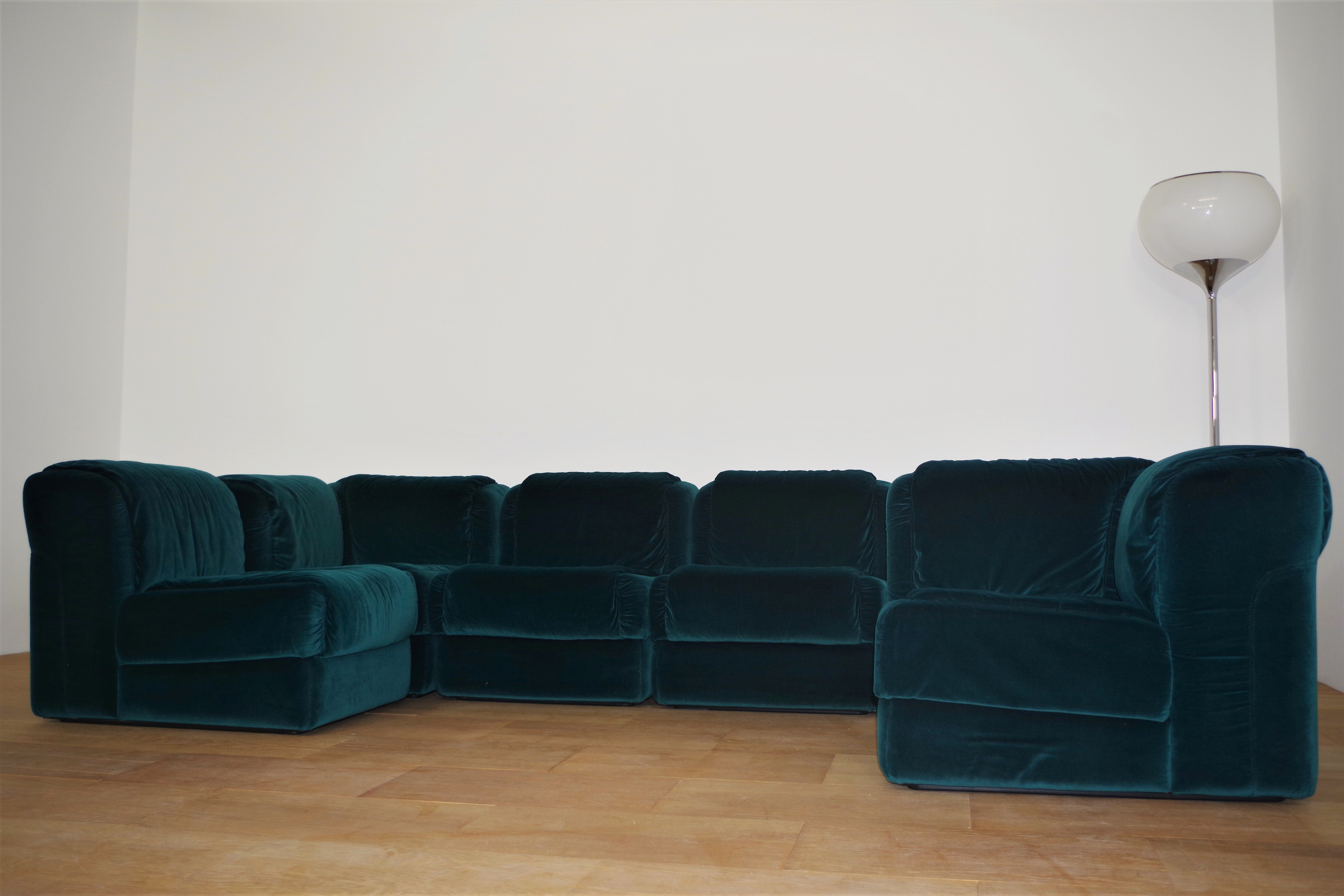 Fauteuils en Chenille de Seven Salotti, 1970s, Set de 5