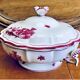 Old small Gien earthenware vegetable soup tureen, pink landscape model