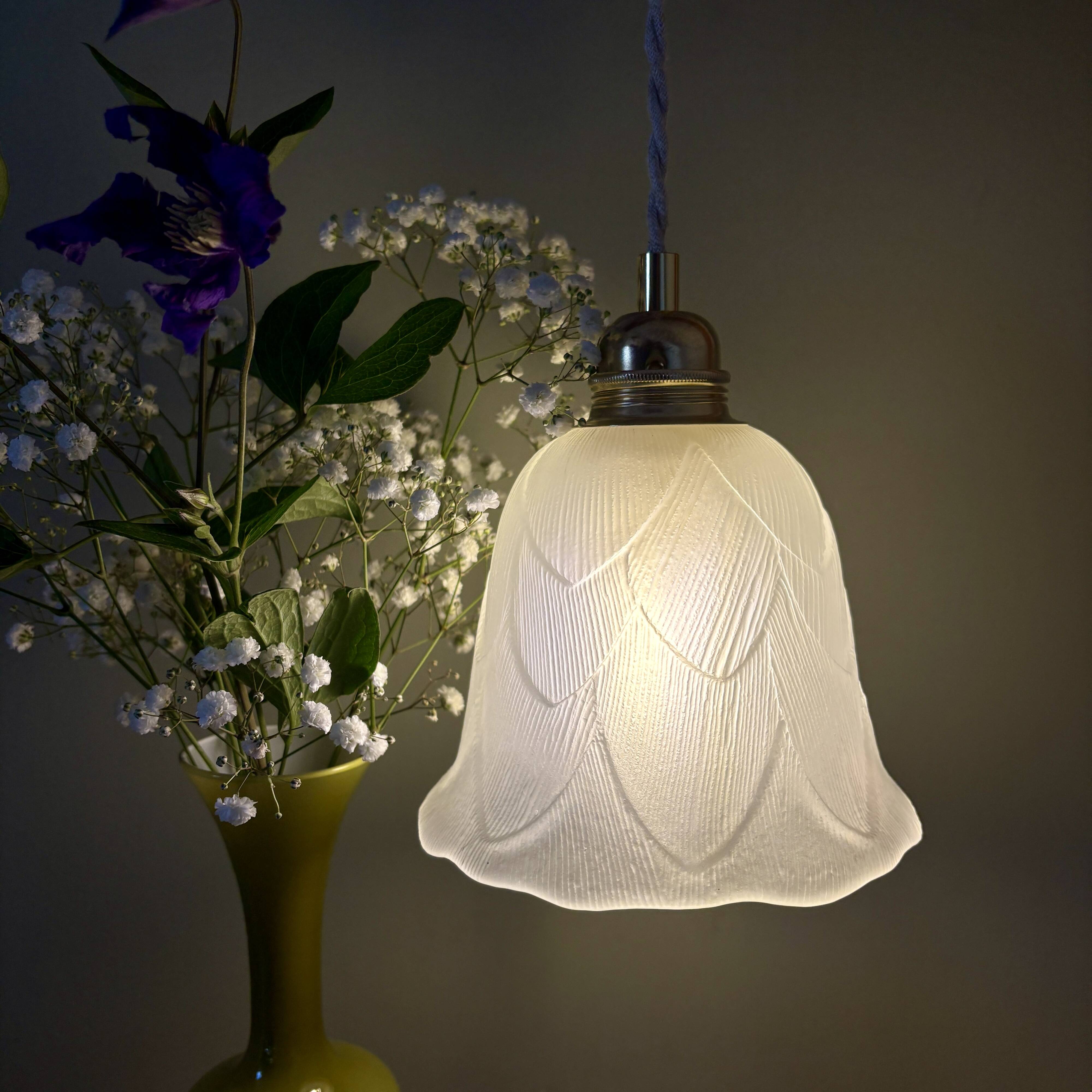 Vintage frosted glass tulip pendant light