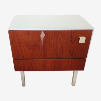 White vintage bedside table and mahogany color