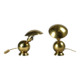 Pair of table lamps in gilded brass, created by Mathias, France, circa 1970.