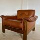 Mid-century vintage Scandinavian leather lounge chair in cognac brown leather