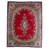 Antique 1920s Persian Kerman rug, floral medallion, red field, 267cm x 364cm