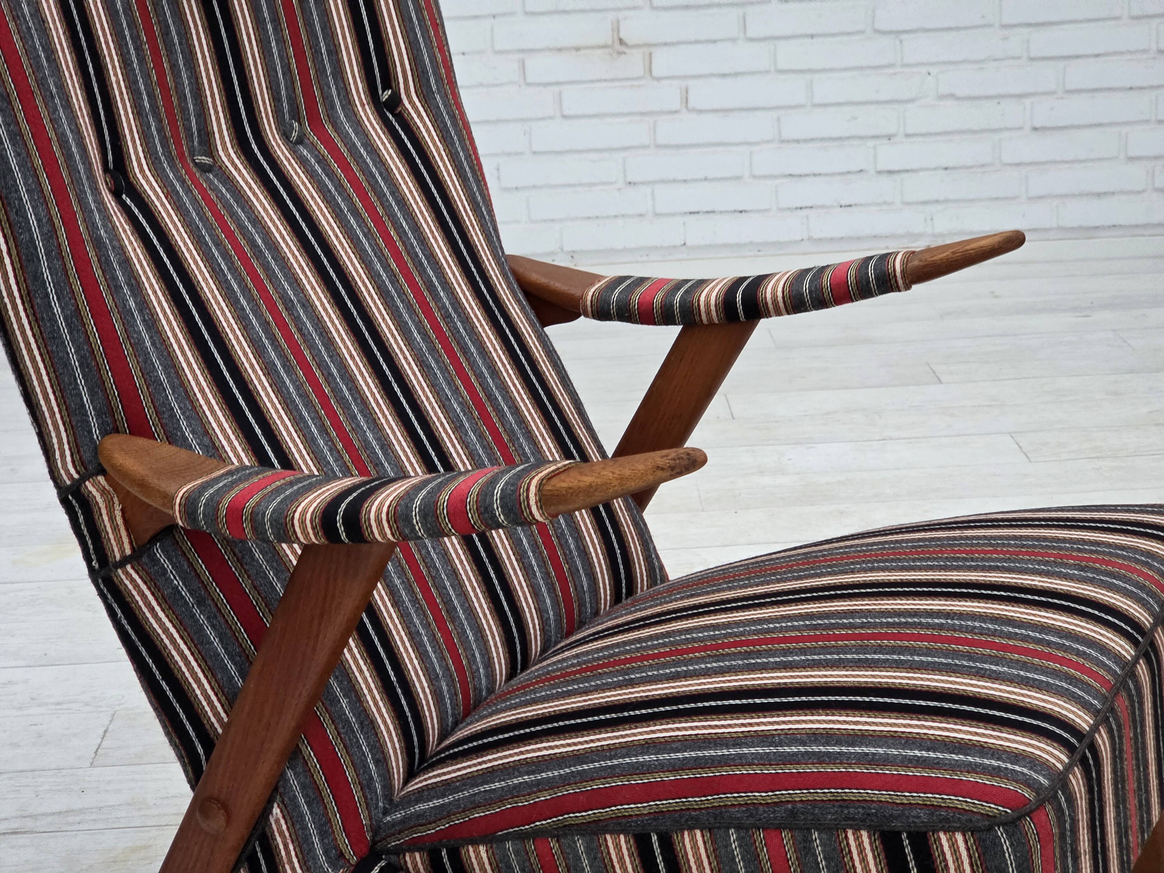 1960s, Swedish armchair, furniture wool fabric, oak wood, teak wood.