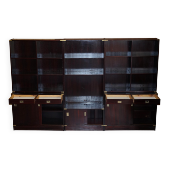 Three vintage style Military Campaign bookshelves, mahogany finish.