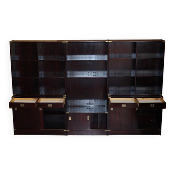 Three vintage style Military Campaign bookshelves, mahogany finish.