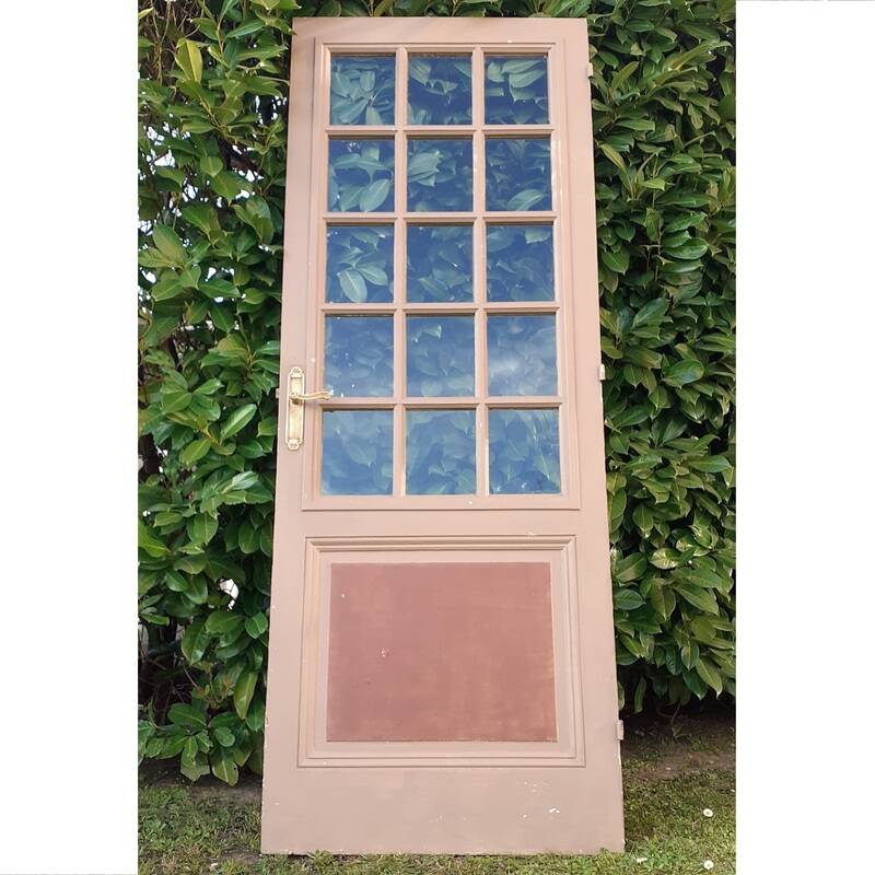 Old moulded glass communication door 221x83cm 15 small panes