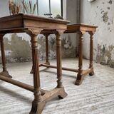 Set de deux tables bistrot en noyer et carrelage 1890