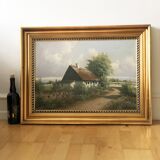 Large Vintage Countryside Cottage Original Oil Painting,circa 1940