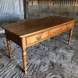Louis Philippe style table / desk with 3 drawers in solid cherry wood and turned base