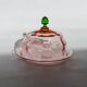 Pink Glass Cloche with Green Finial on Plate – 1930s Italian Vintage Glass Tableware