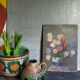 Table oil on cardboard the tulips hatched 30s