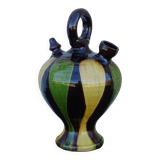 Pichet ou gargoulette ancienne française à glace verte et jaune