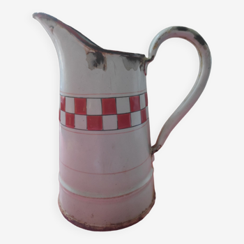 Enamelled sheet metal pitcher Lustucru décor