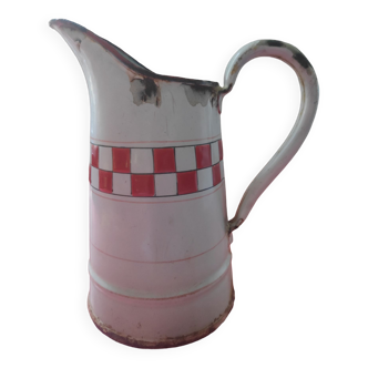 Enamelled sheet metal pitcher Lustucru décor