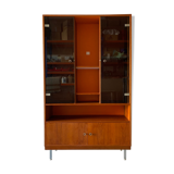 Showcase bookcase 70s solid wood and orange formica