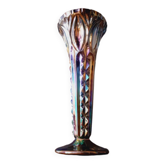 Bohemian Art Deco Iridescent Spindle Vase.