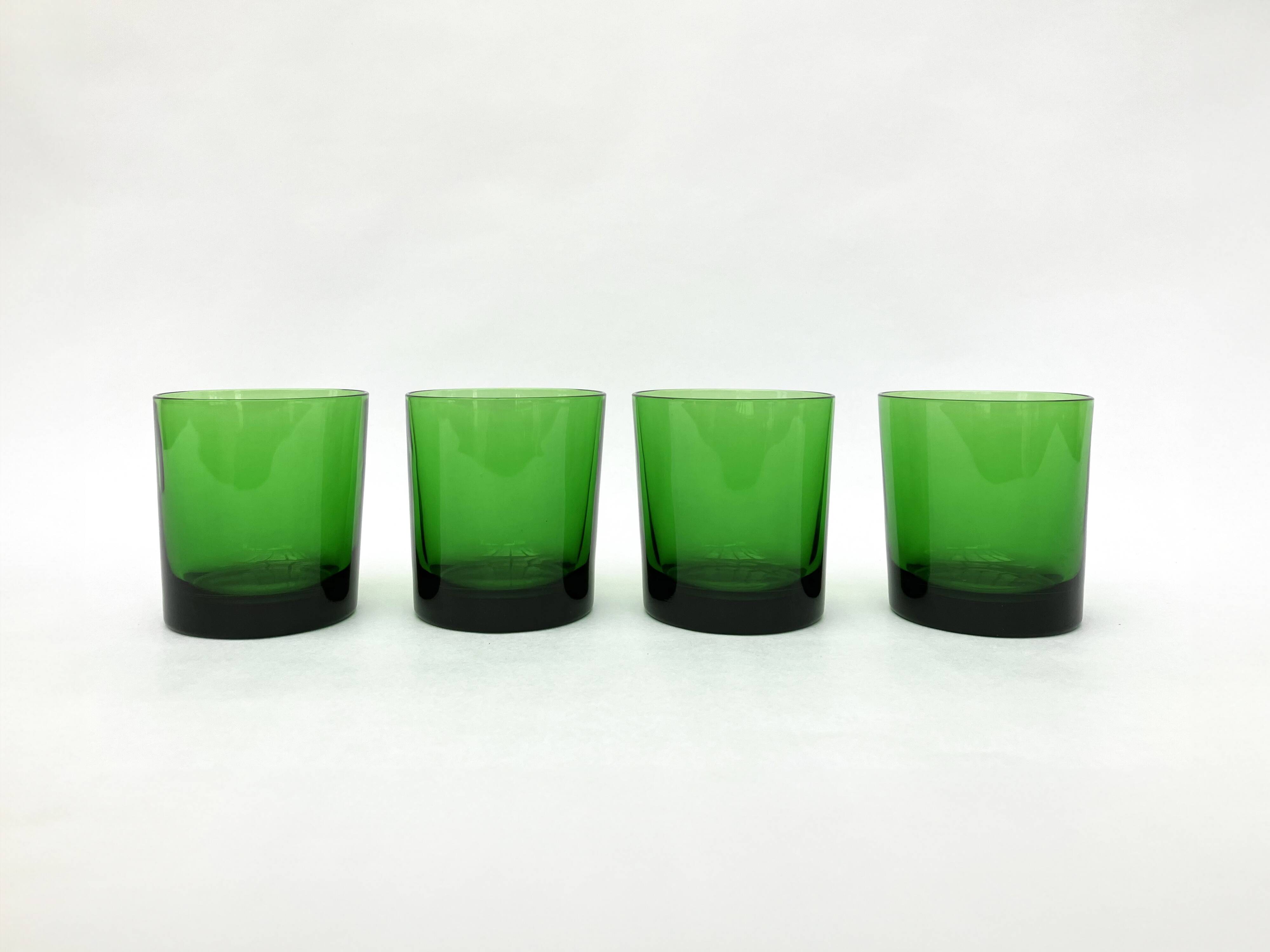 4 emerald green glass tumblers, 1970