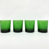 4 verres gobelets en verre vert émeraude, 1970